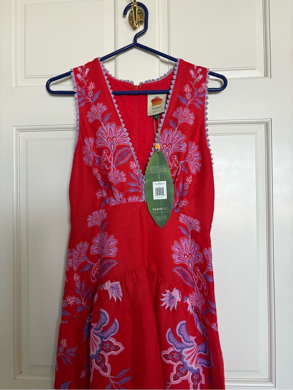 Farm Rio Porcelain Garden Red Linen A-Line Dress - Picture 6 of 10